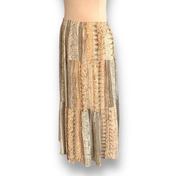 Vintage Napa Valley Maxi Skirt Earth Tone Cream Abstract Crinkle Petite Large - Picture 3 of 10